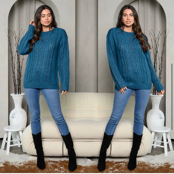 LAST ONE: Stunning dark teal long sleeve round neck women’s fall knit sweater - Picture 3 of 6
